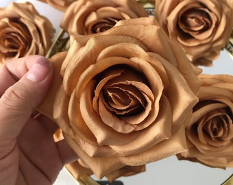 10pcs Toffee Artificial Rose Heads, 9cm Brown Silk Roses Head, Coffee Color Roses Head Set, Artificial flowers, Faux flowers