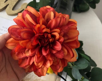 Wholesale Rust Orange Dahlia Flowers ,Dusty Blue Dahila Head  for Wedding Bouquets, Arrangements, Centerpieces 10pcs