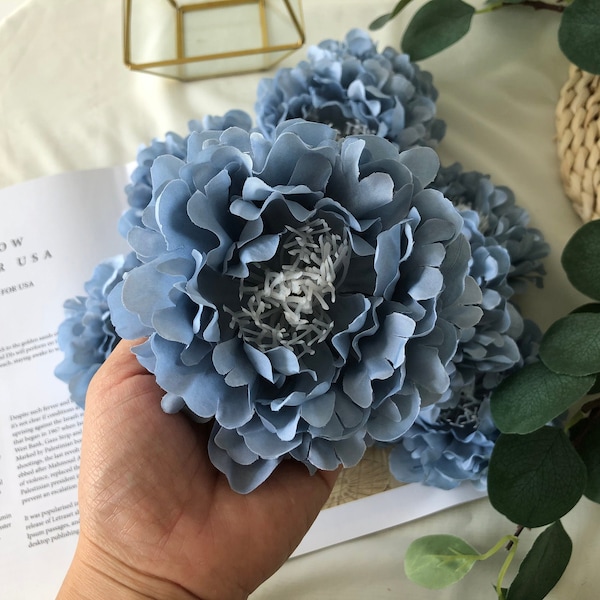 10pcs Dusty Blue Artificial Peony Heads, 13cm High Quality Peonies Head Only, Blue Peony Head for Wedding