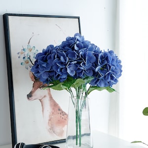 Dusty Blue Seide Hortensie Blau 6 Große Kopf Künstliche Blumen mit Stielen für Home Office Hochzeit Zeremonie Centerpieces Dekor