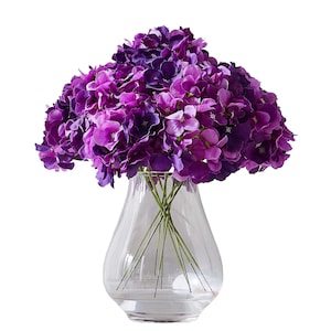 Silk Hydrangea Flower Head 10pcs Big Fake Hydrangea Artificial Hydrangea for Wedding Centerpieces Decorations with Stems-Dark Purple