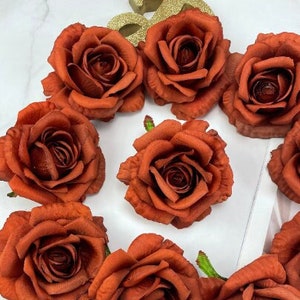 10-100 Stück Big Head Rost Orange Rose Gefälschte Rosen Hochzeit Blumen Burnt Orange Blume für DIY Großhandel Blumen