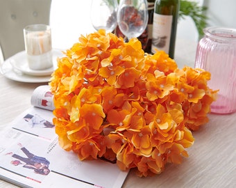 Hortensias de seda naranjas: decoración para centros de mesa de boda (10 unidades)