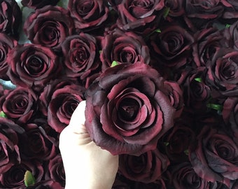 Wholesale 50-100pcs Artificial Roses Flowers,Roses Flowers Head, Burgundy Roses, Dusty Rose, Blue Roses for Wedding Bouquets