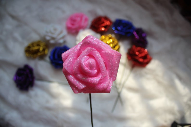 100pcs Pink Glitter Artificial Foam Roses Wholsale Wedding Bouquet Baby Shower Mother/'s Day Party Decor