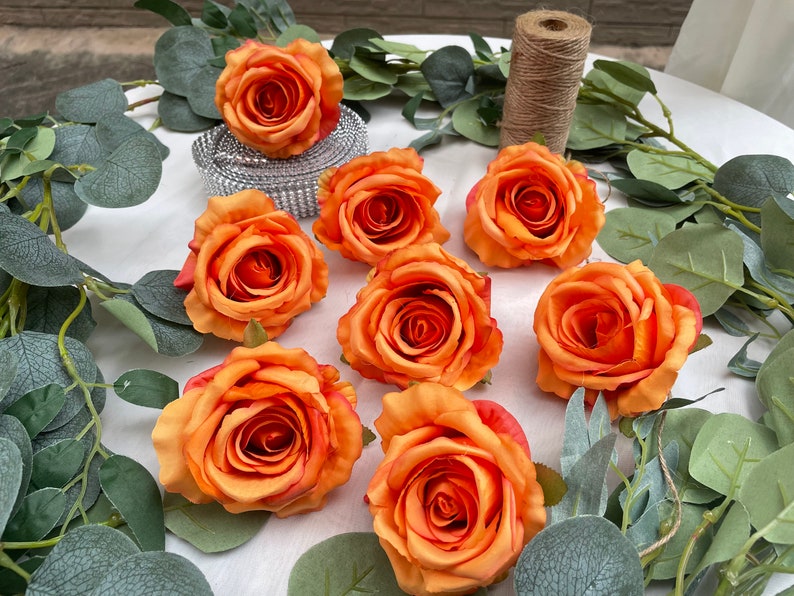 Fake Orange Roses Artificial Silk Roses Orange Flowers Fall Wedding Flowers Fake Silk ...