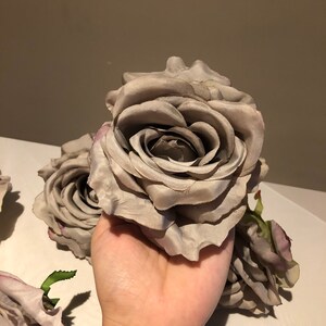 6pcs Big Head Roses, Grey Artificial Roses, Grey Rose Head Wholesale, Fake Roses Head, High Quality Silk Roses, Wedding Flowers Decor