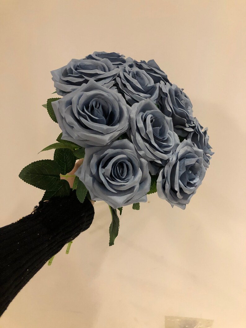 Dusty Blue Flowers With Stem Artificial Silk Flowers Dusty Etsy India