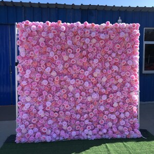 3D Roll Up Flower Wall Wedding Party Photo Backdrop Pink Rose Peony Flowers Wall Bridal Shower High Quality Flowers Easy to Hang Cloth Base