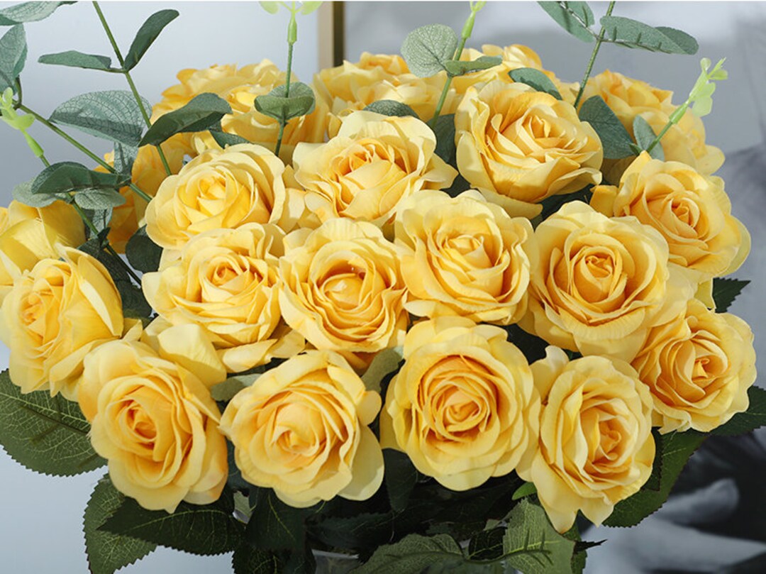 Yellow Realistic Roses 20pcs Yellow Real Touch Roses Latex Silk Flower Realistic Wedding ...