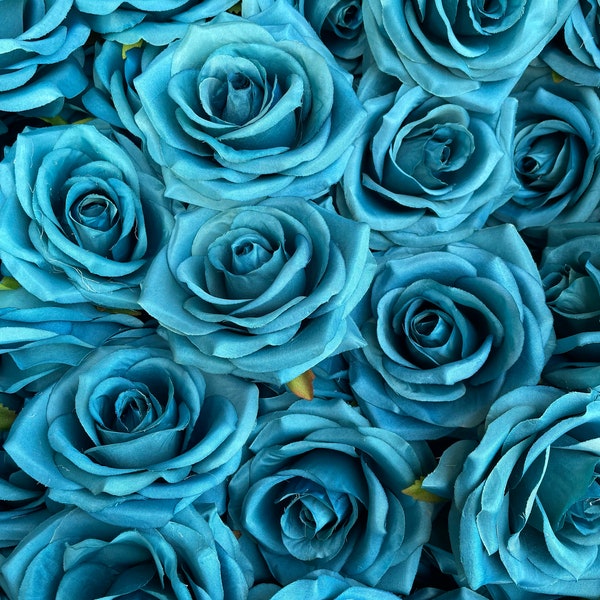 10-100pcs Teal Artificial Rose Heads High Quality Roses Head Only Peakcock Rose Head Faux Silk Roses for Wedding Bouquets Centerpieces