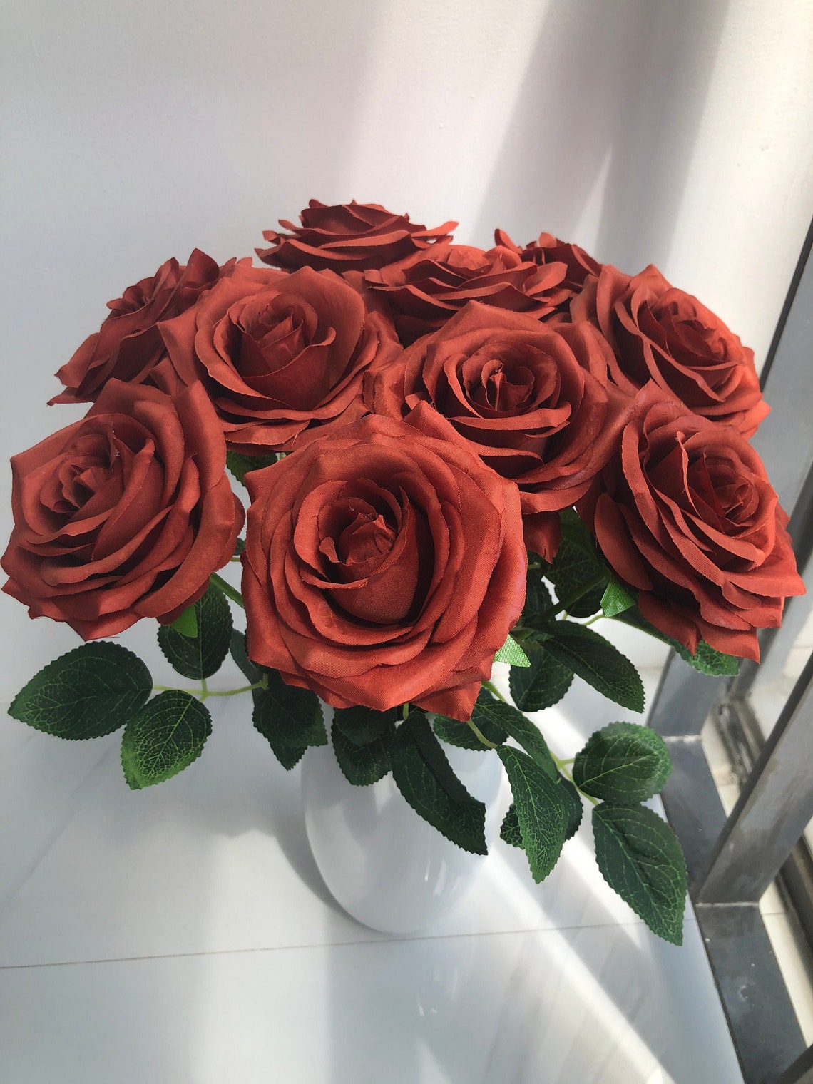 Burnt Orange Rose with Long Stems Artificial Silk Flowers Etsy