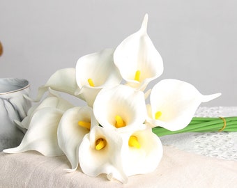 Calla Lilies Bouquets 10 Stems Real Touch Calla Lily Flower,Artificial Bouquets Boutonniere Corsage White