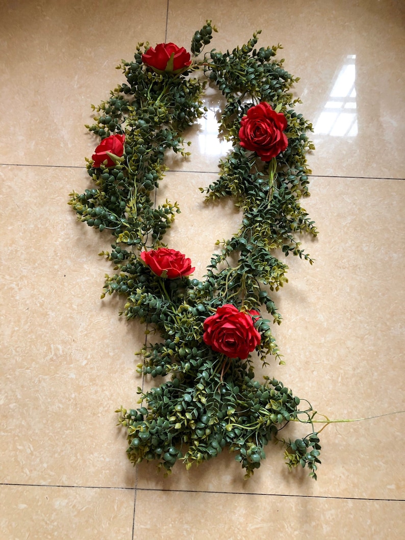 6ft Eucalyptus Garland Red Rose Faux Lucky Greenery Table Runner Decor for Wedding Home Floral buy Decoration