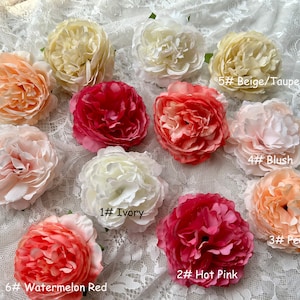 10-100pcs Hot Pink Artificial Peony Flower ,9cm Peach Peony Flowers Beige Taupe Penoy Flowers Head for Birthday Wedding Cake Centerpiece
