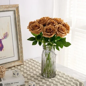 10pcs Toffee Artificial Rose Stems 9cm Brown Silk Roses Flowers Coffee Color Roses Head Set Artificial flowers Faux flowers for Wedding