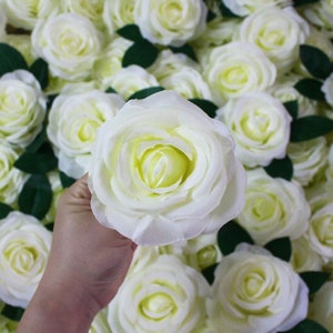 50-100pcs Silk Flowers Head Ivory Flowers Artificial Roses Head Bulk Wedding Flowers Supplies Flower Wall Backdrop with leaves and stems