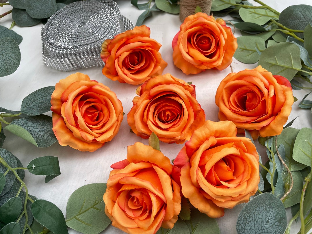 Fake Orange Roses Artificial Silk Roses Orange Flowers Fall Wedding Flowers Fake Silk ...