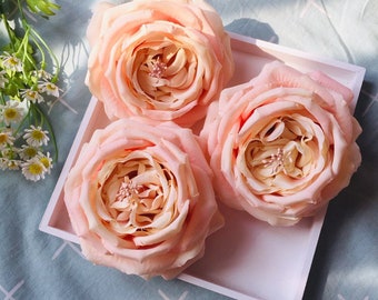 6pcs Artificial Big Head Angel Roses Champagne Pink Roses Champagne Pink Silk Roses for Wedding Bouquets Centerpiece Decor Diy Project
