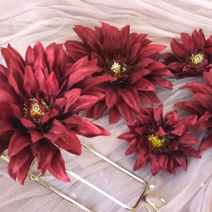 6.7" Burgundy Dahlia, Silk Dahlia, Big Size Artificial Dahlia, Hair Flower, Burgundy Dahlia Flowers ,Bouquets Filler