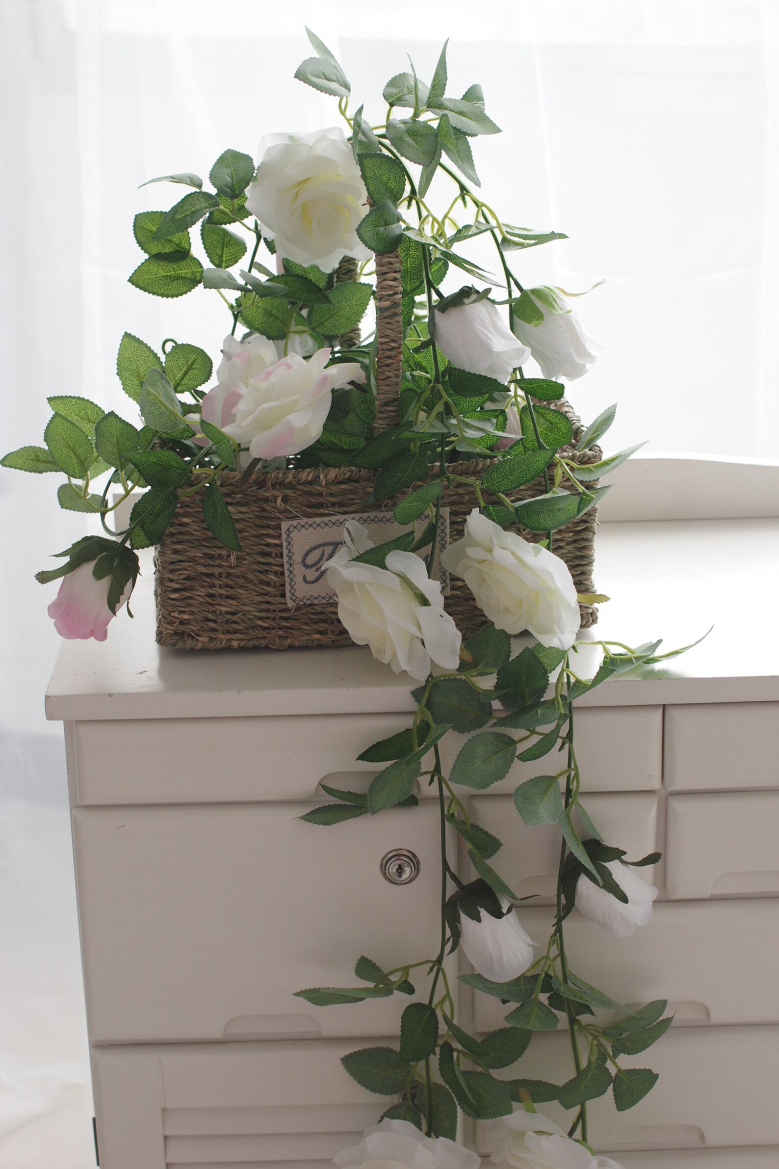 6.5ft Artificial Rose Vine Silk Flower Garland Hanging Baskets Plants ...