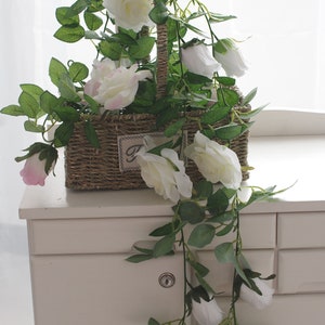 6.5ft Artificial Rose Vine Silk Flower Garland Hanging Baskets Plants ...