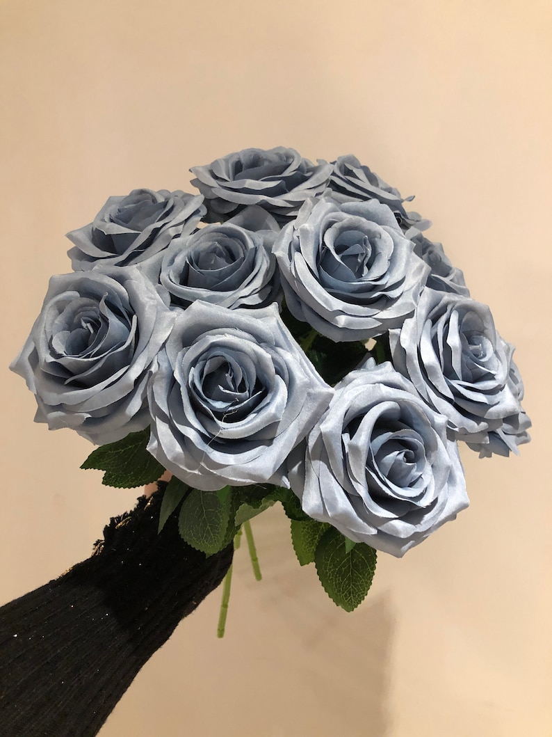 Dusty Blue Flowers With Stem Artificial Silk Flowers Dusty Etsy