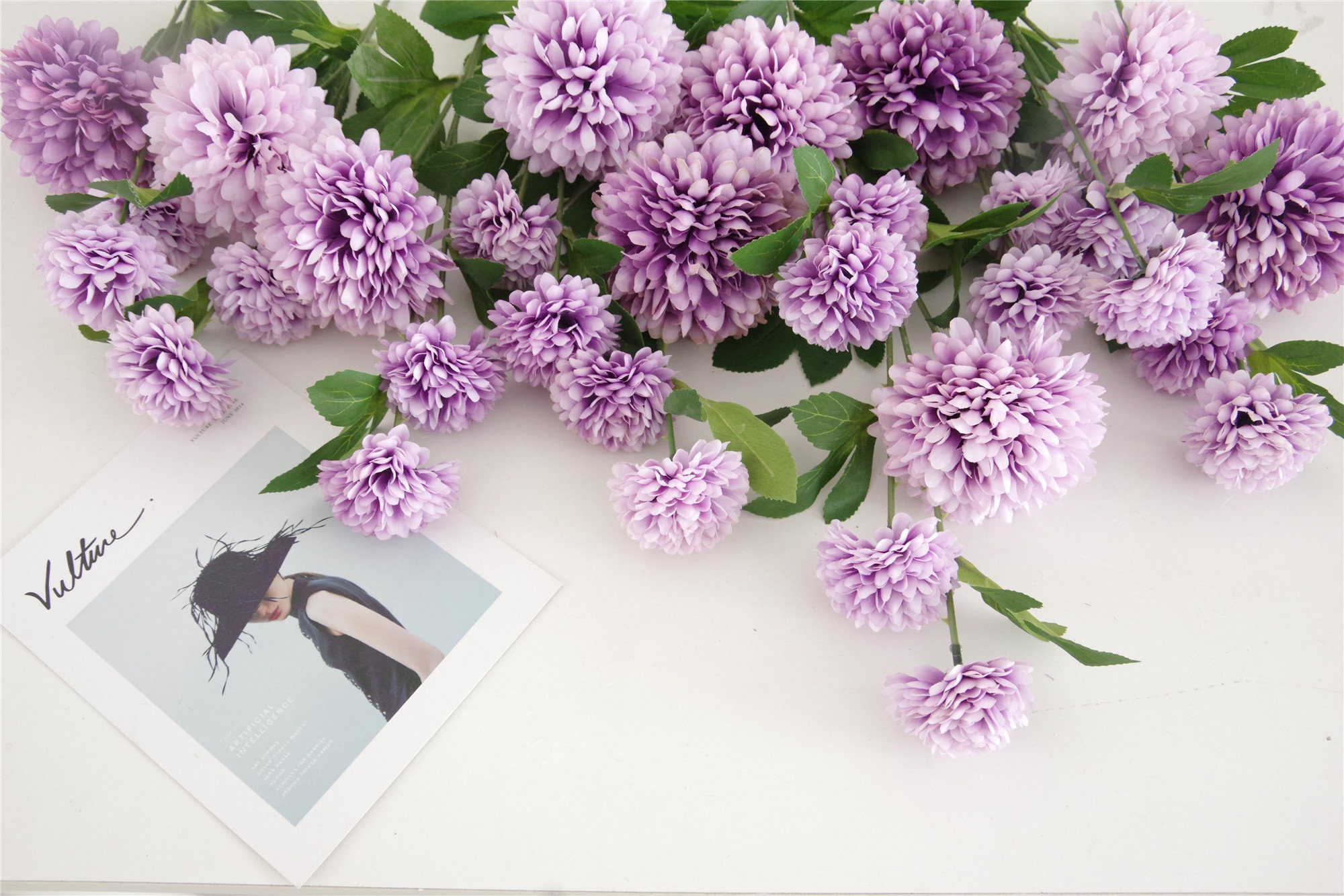 Wshao store 10 Stengels 50 Hoofden Zijde Paardebloem Bloem Bal Chrysant Kunstbloemen Lange Tak Thuis Bruiloft Decoraties Nep Bloemen (Color : White, Size : 6 stems