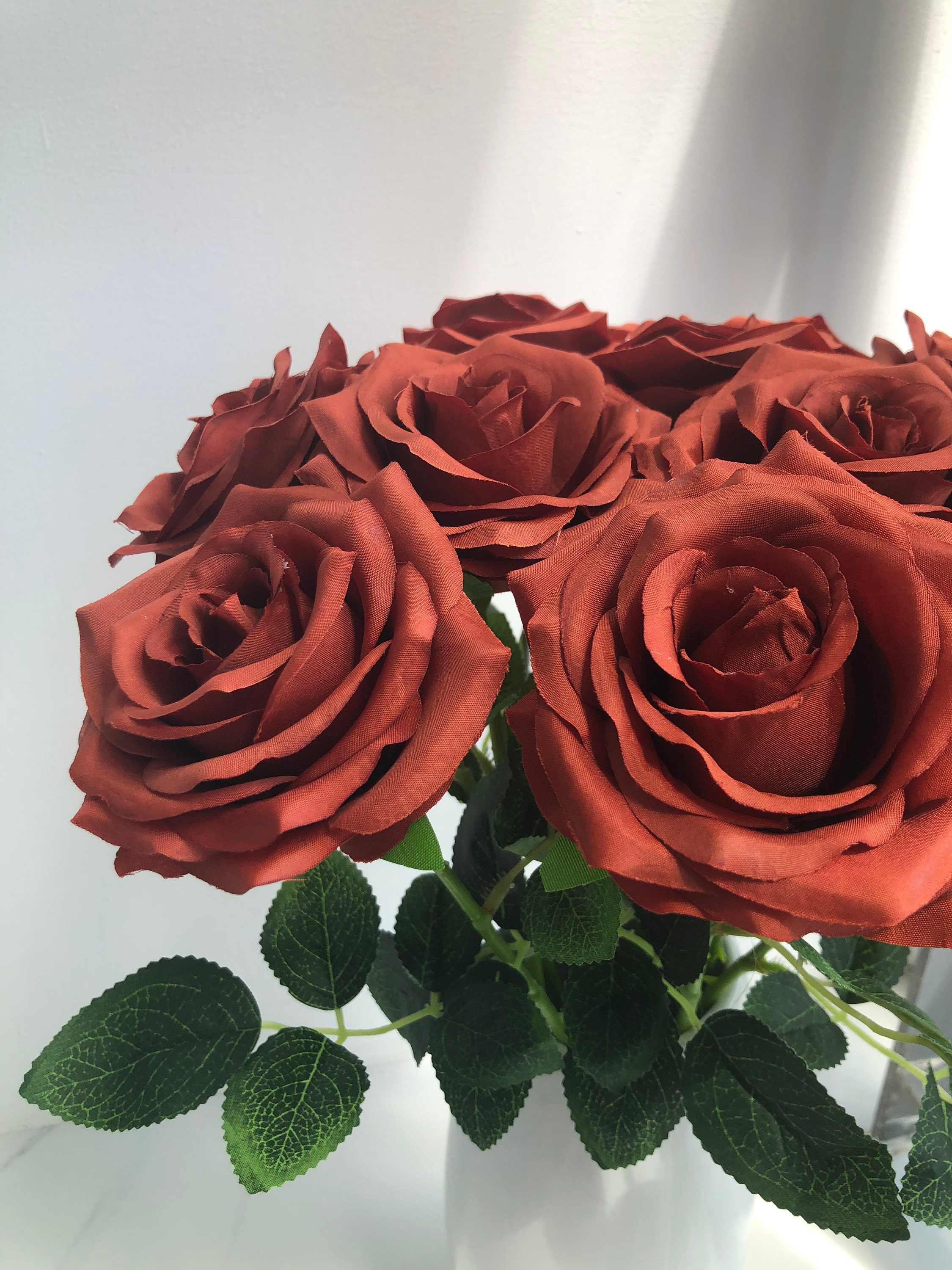 Burnt Orange Rose With Long Stems Artificial Silk Flowers Etsy