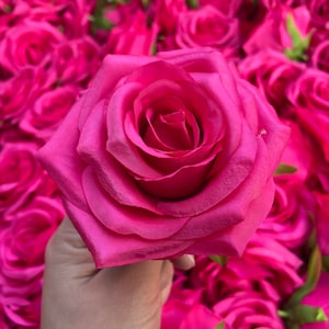 10-100pcs Hot Pink Artificial Rose Heads, 9cm High Quality Roses Head, Magenta Red Rose Head Set Artificial Flowers Faux Silk Roses Wedding