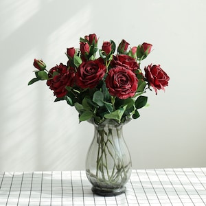 6pcs Artificial Rose Stems, Artificial Rose Flowers Wedding Bride Bouquet Babybreath Fake Flower For Wedding Home Party Decor