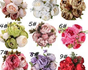 Ramo de la flor de la peonía de la seda, ramo de flores de la seda de la peonía artificial, peonía de la decoración de la boda 1pcs