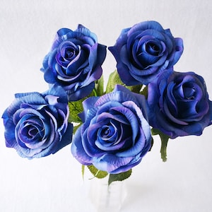 Royal Blue Roses Flowers Latex Real Touch Flowers 20 Stems Artificial Roses Blue Flowers For Wedding Ceremony Centerpieces Flowers