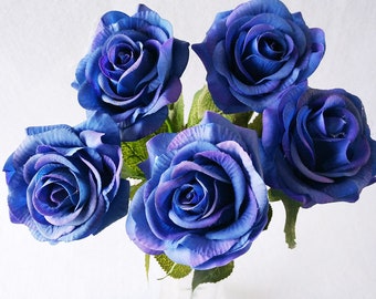 Royal Blue Roses Flowers Latex Real Touch Flowers 20 Stems Artificial Roses Blue Flowers For Wedding Ceremony Centerpieces Flowers