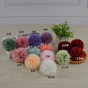 Artificial Flowers 2.3&#39;&#39; Chrysanthemum Ball Flowers Head with Stems Wedding Bouquets Centerpieces Arrangements Party 10-100pcs