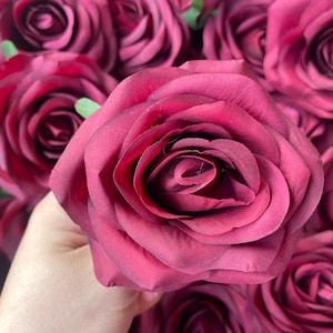 Wholesale 10-100pcs Burgundy Artificial Roses Flowers, Wine Red Roses Flowers Head Burgundy Flowers Fake Roses Head for Wedding Decorations