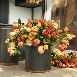 7Head Burnt Orange Artificial Flowers with Long Stems ,Fall Flowers Blush Pink Roses, Blue Roses Fake Flowers for Wedding Decorations