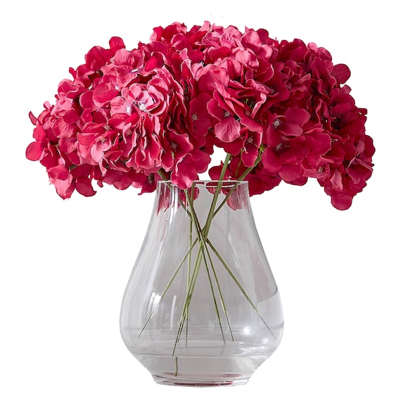 Seide Hortensie Blumenkopf 10Stk Große Fake Hortensien Künstliche Hortensie zur Hochzeitsfeier Centerpieces Dekoration mit Stielen-Fuchsia