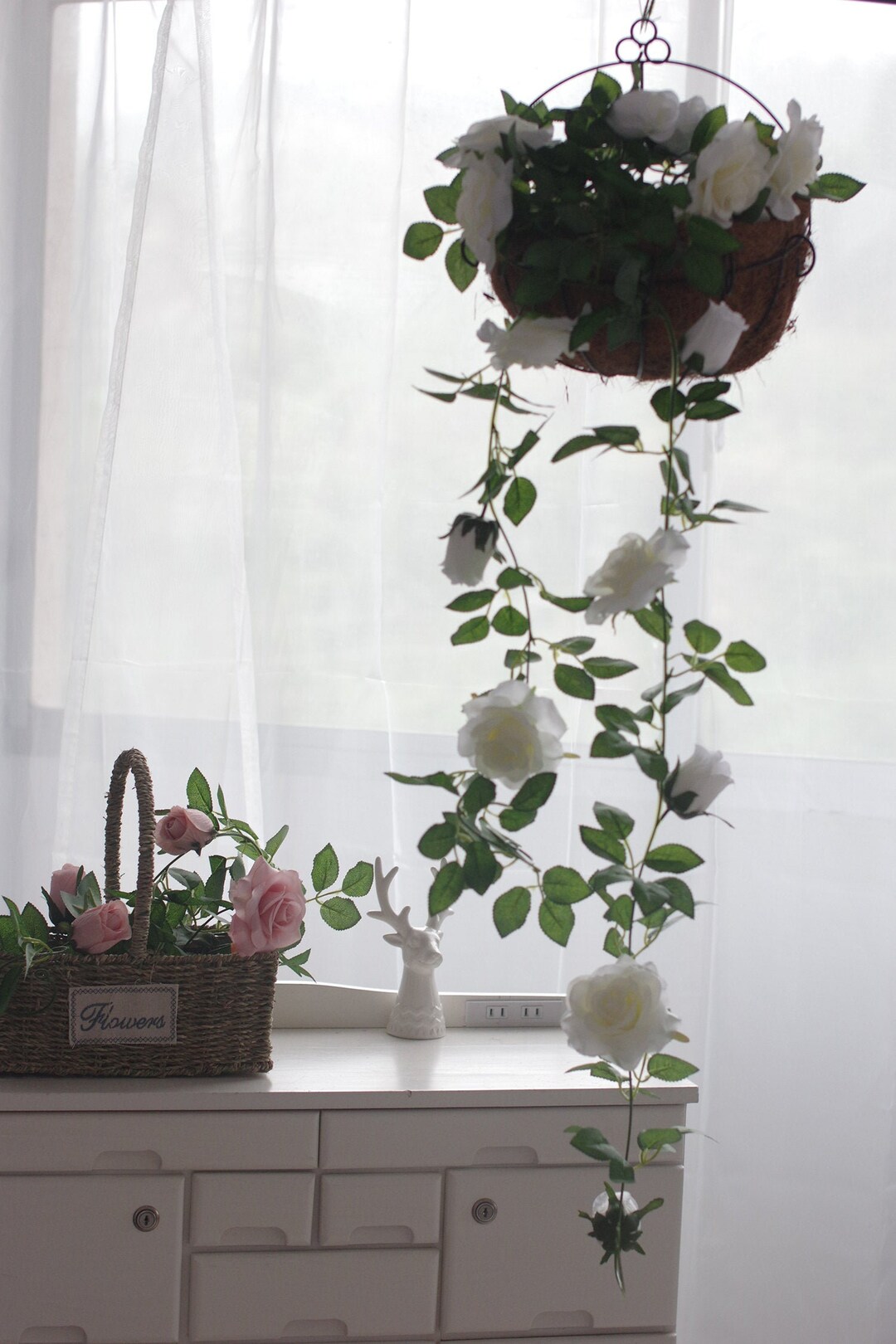6.5ft Artificial Rose Vine Silk Flower Garland Hanging Baskets Plants ...