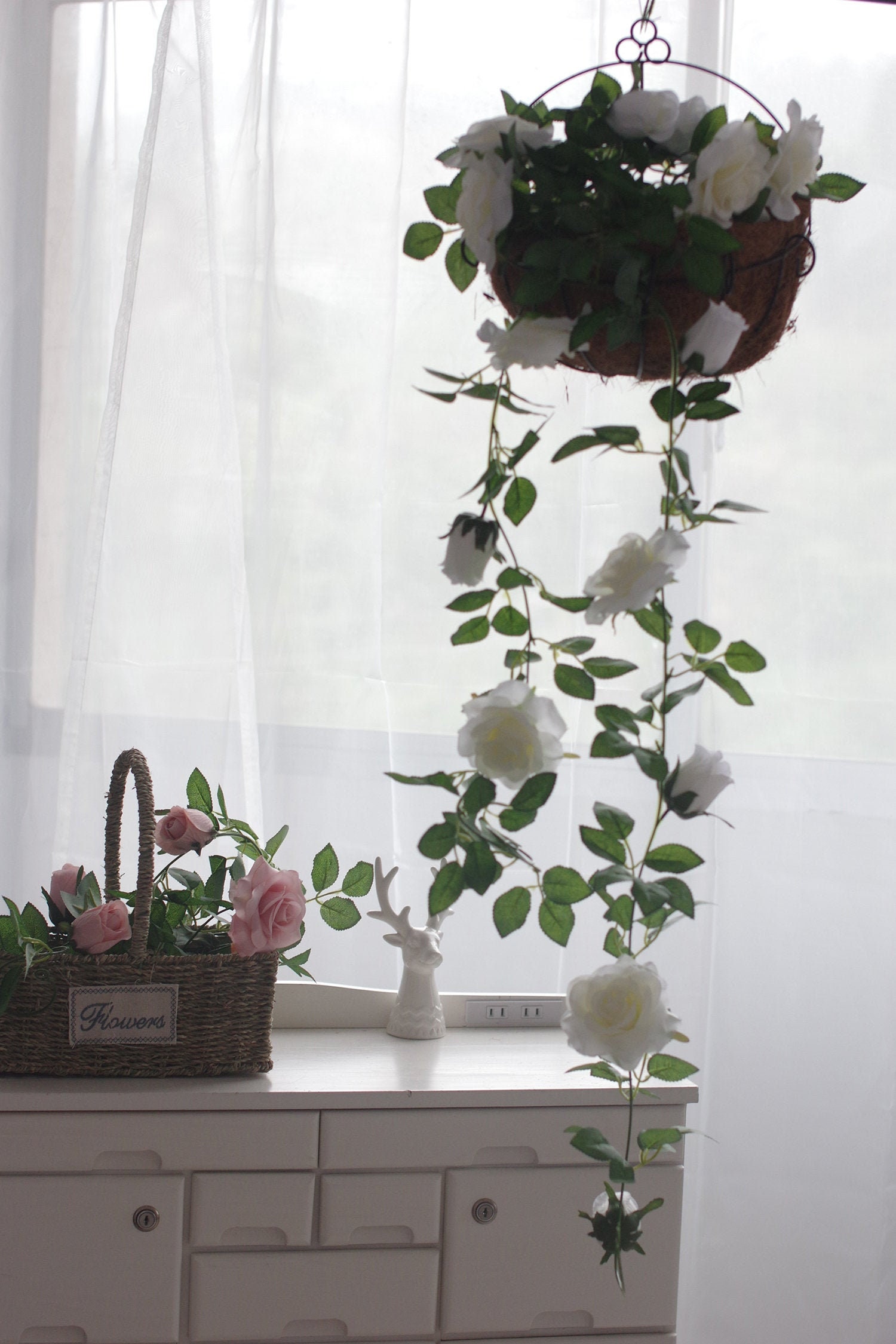 6.5ft Artificial Rose Vine Silk Flower Garland Hanging Baskets Plants ...