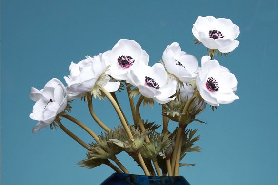 White Anemones Flowers Real Touch Anemones PU Wedding Flowers Stem DIY  Bridal Bouquets, Centerpieces, Decorative Flowers, Cake Decor