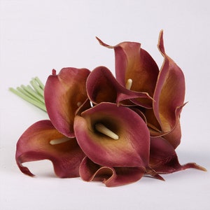 10pcs PU Calla Lily Flowers, Real Touch Flowers for Wedding Bouquets, Centerpieces Decor, Arrangements Decor Dark Brown