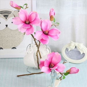 Artificial Magnolia Flower Fake Magnolia Branch for Bouquets Home Party Table Flower arrangement Wedding Decor 3pcs