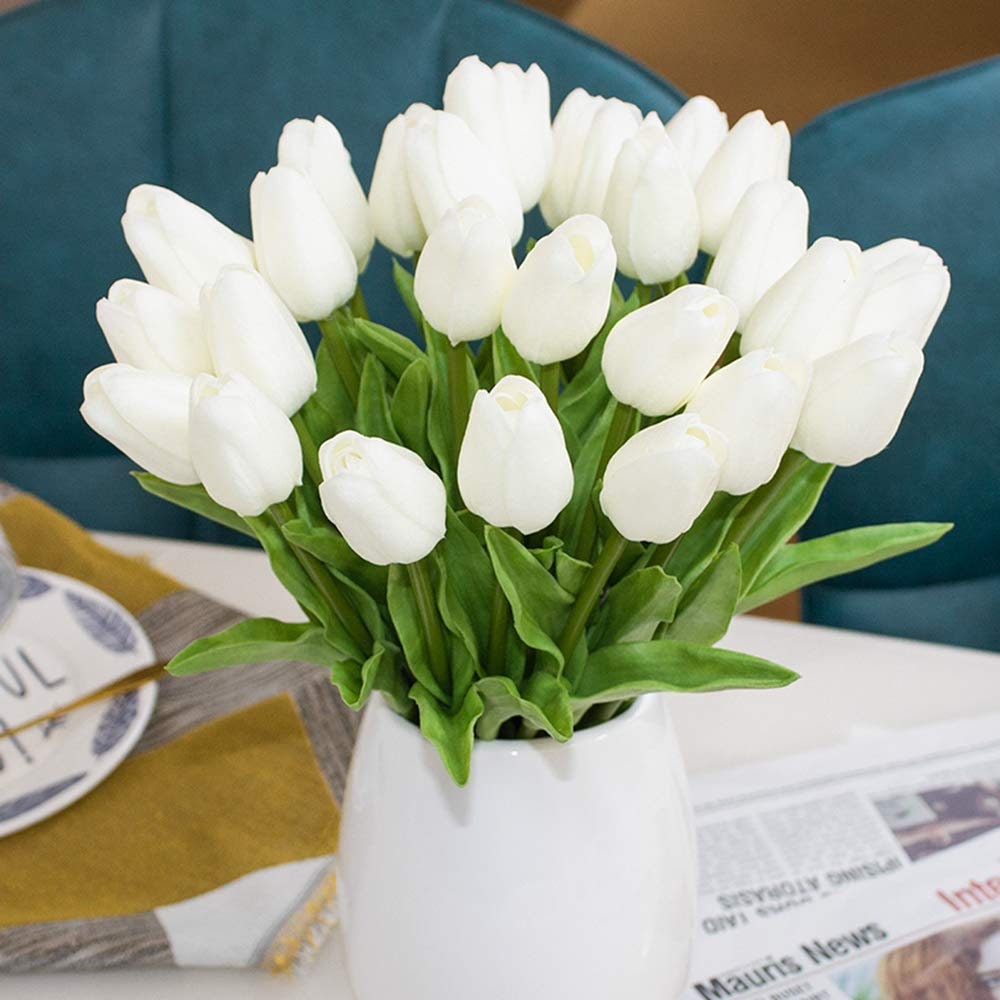 20pcs White 13.4 Artificial Latex Tulips Flowers for Etsy