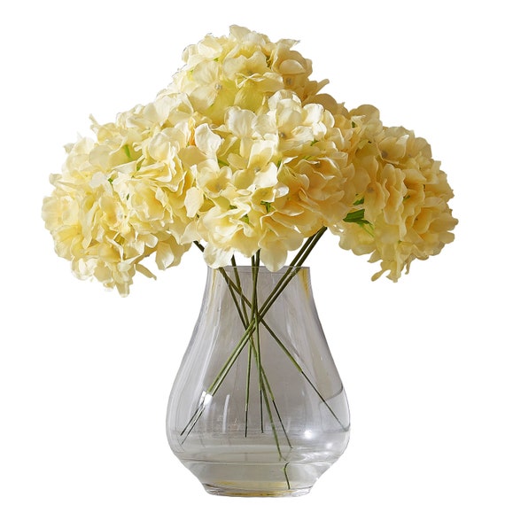Seide Hortensie Blumenkopf 10Stk Große Fake Hortensien Künstliche Hortensie zur Hochzeitsfeier Centerpieces Dekoration mit Stielen-Champagner