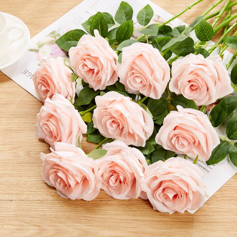 10pcs Blush Rose Stems Artificial Silk Flowers Real Looking Etsy