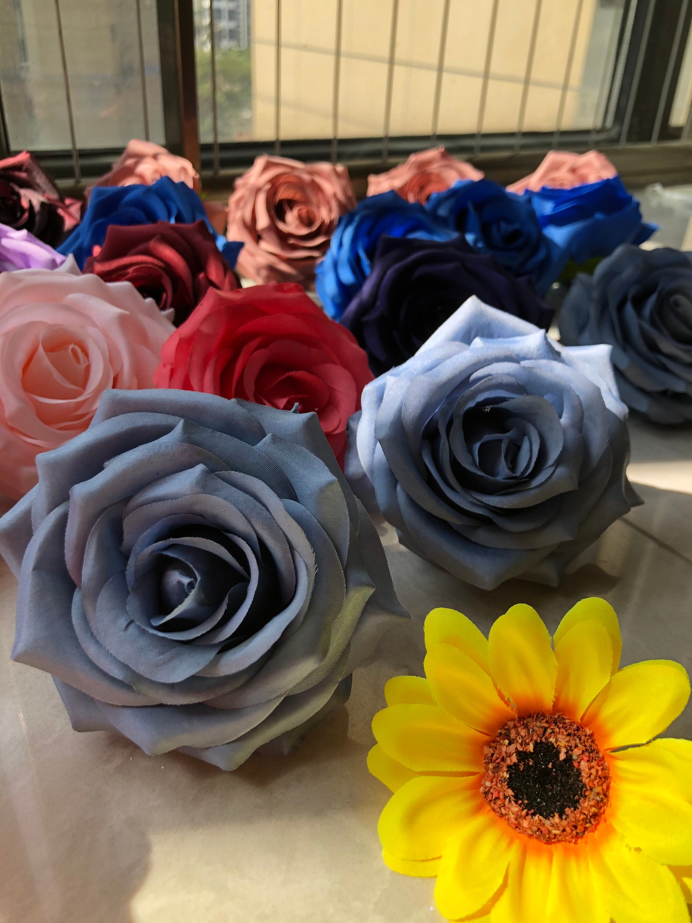 10100pcs Dusty Blue Artificial Rose Heads 9cm High Quality Etsy