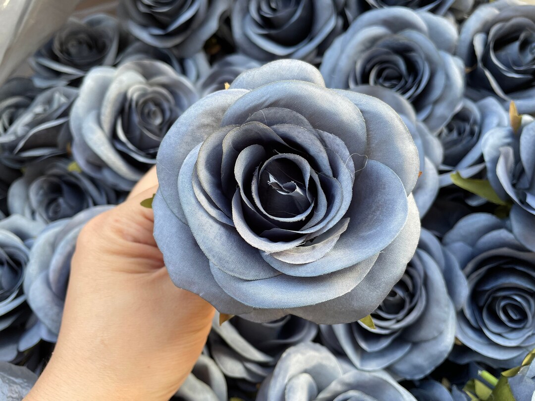 2022 Steel Blue Silk Flowers Fake High Quality Roses Dusty Blue Flowers
