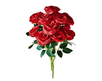 10pcs Red Open Roses, Long Stem, Alice Roses, Artificial Roses, Silk Wedding Roses,Roses Bouquets, Faux artificial Roses,2 bunches