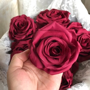 Artificial Burgundy Artificial Rose, Rose Head Only, Artificial Rose Head, Silk Rose for Wedding Bouquets Centerpieces Flower Wall